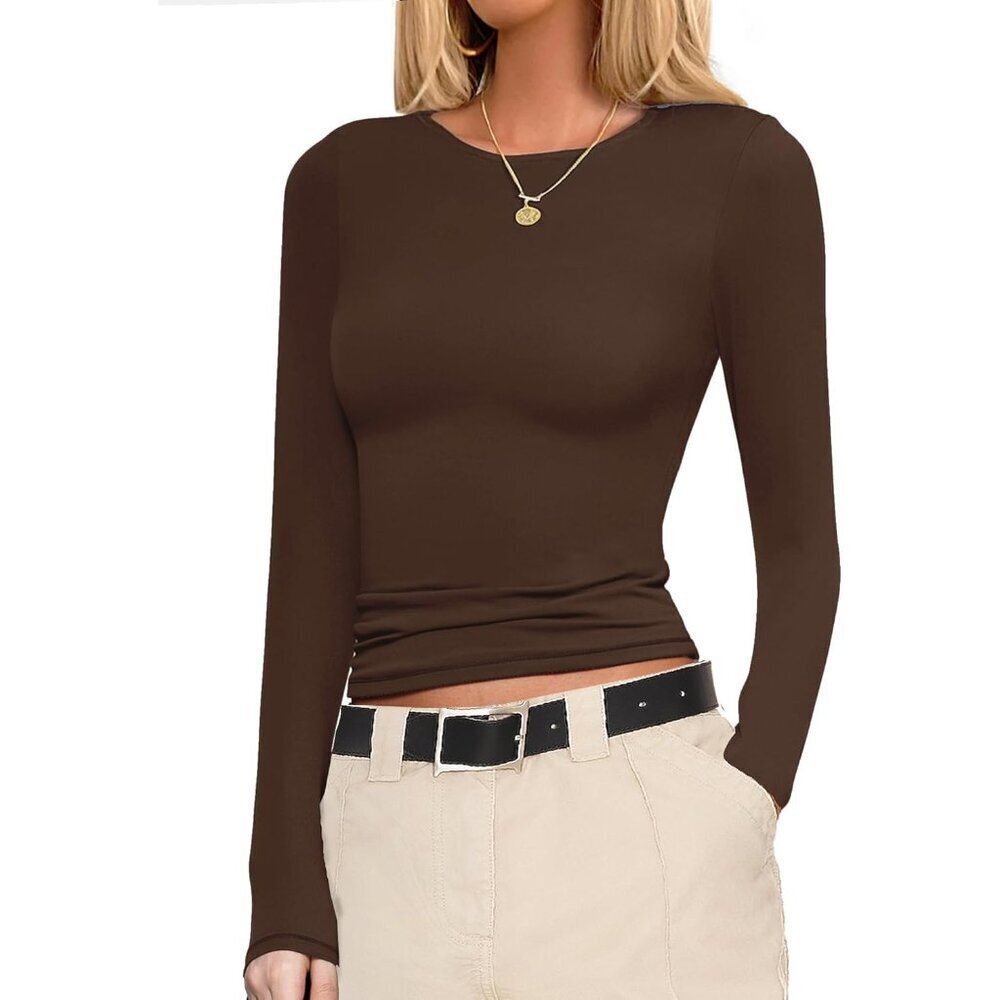 Womens Thermal Long Sleeve Shirt Fitted Top Stretchy Basic Casual XS-XXL